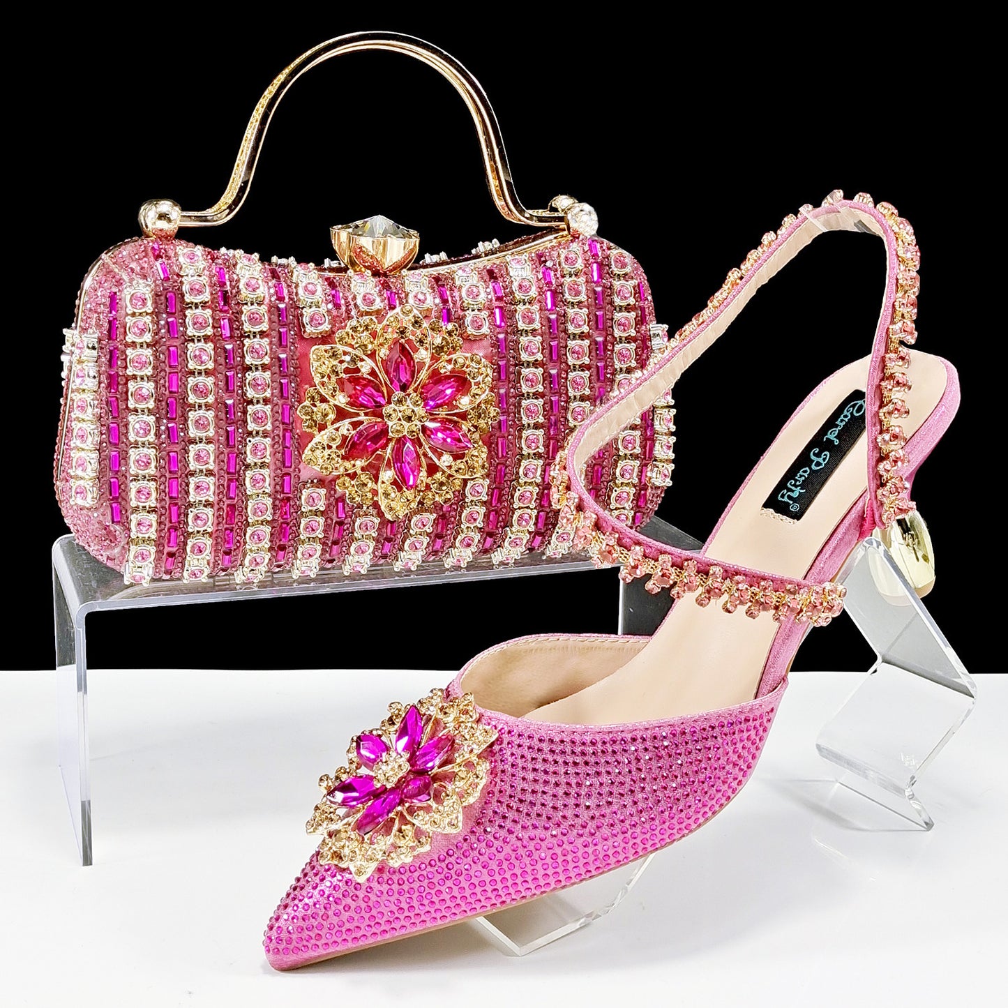 Chaussures et Sac à Main Décoratifs avec Boucle en Strass