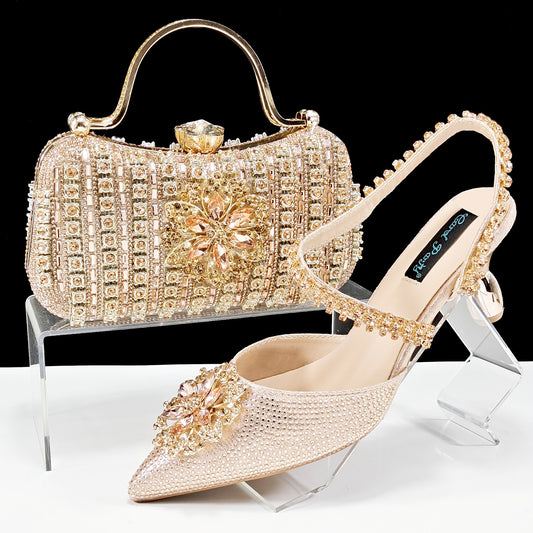 Chaussures et Sac à Main Décoratifs avec Boucle en Strass