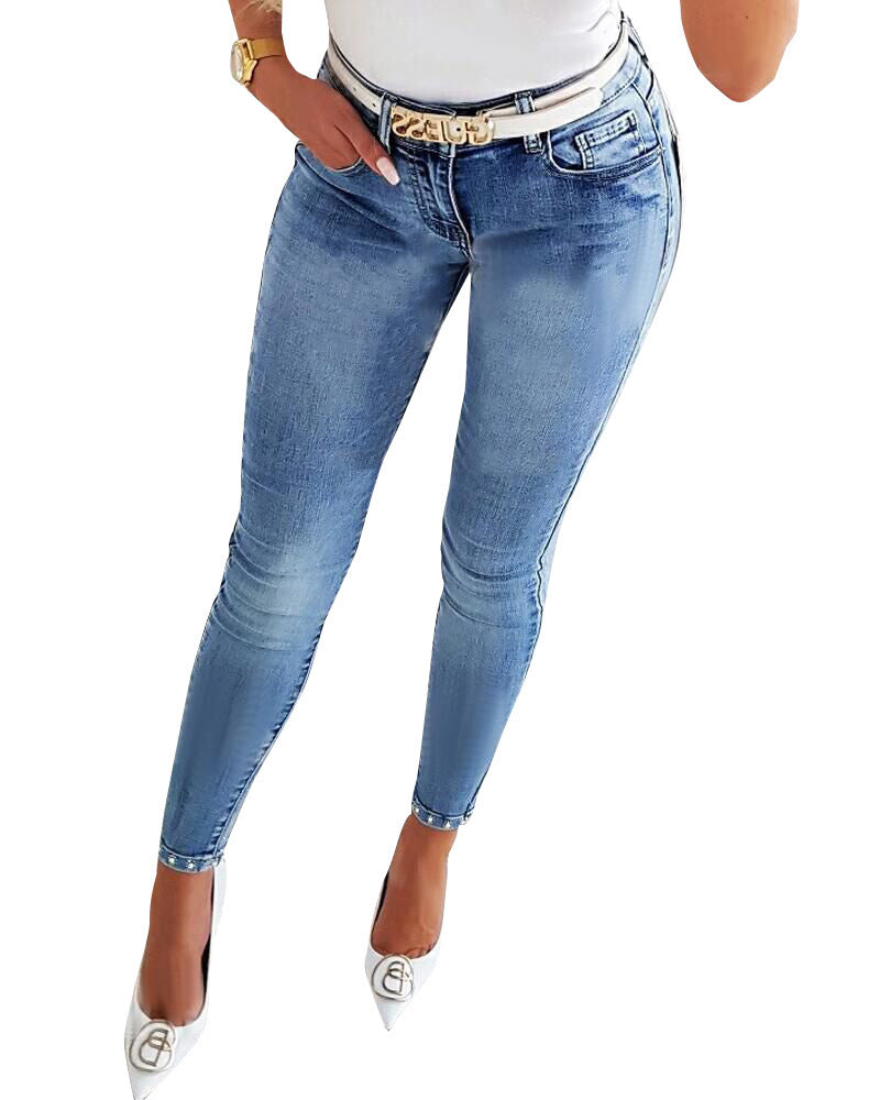 Jeans Effilés Taille Haute